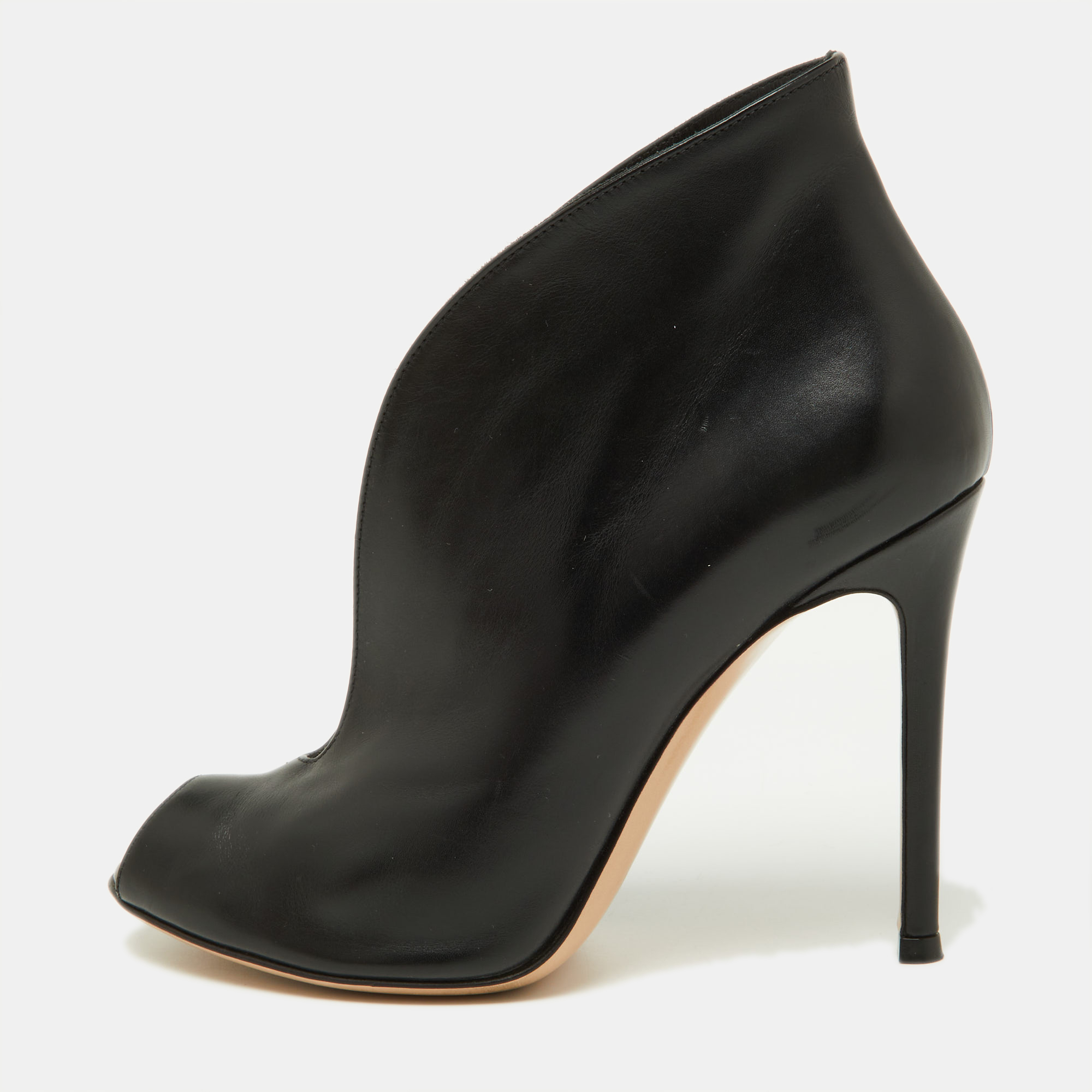 Gianvito rossi black leather vamp peep toe booties size 35.5