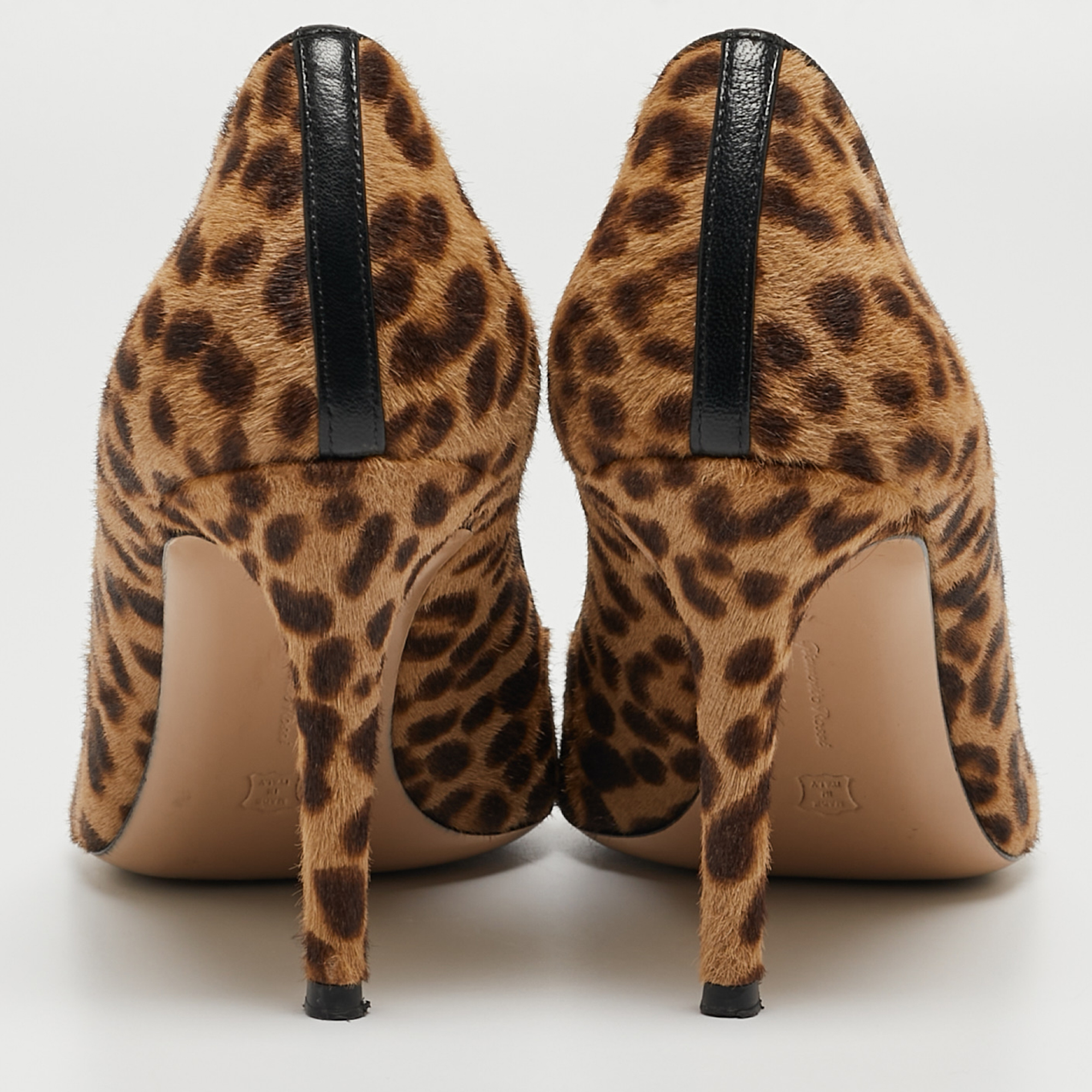 Gianvito Rossi Brown/Beige Leopard Print Calf Hair Pointed Toe Pumps Size 40