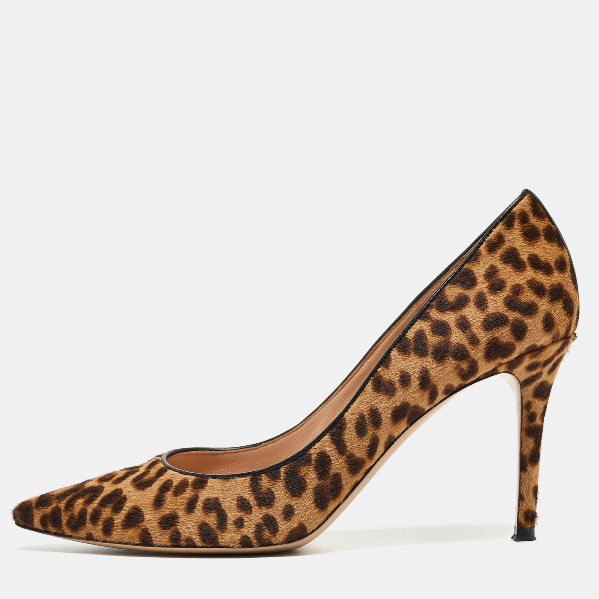 Gianvito Rossi Brown/Beige Leopard Print Calf Hair Pointed Toe Pumps Size 40