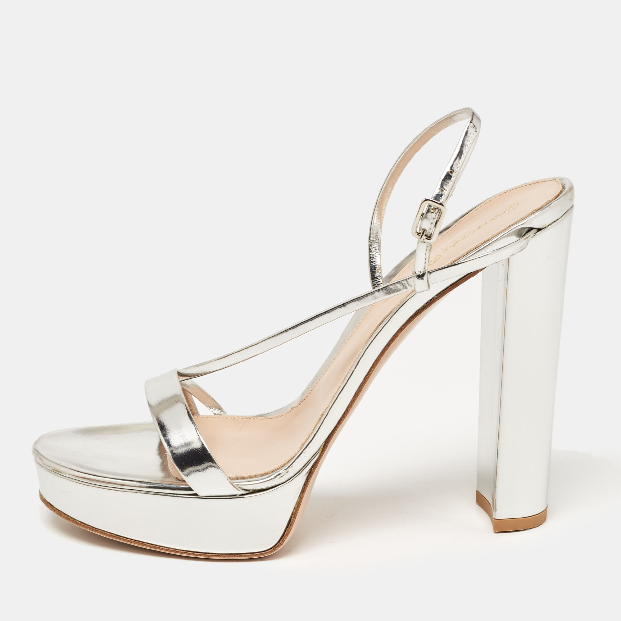 Gianvito Rossi Silver Leather Ankle Strap Sandals Size 40.5