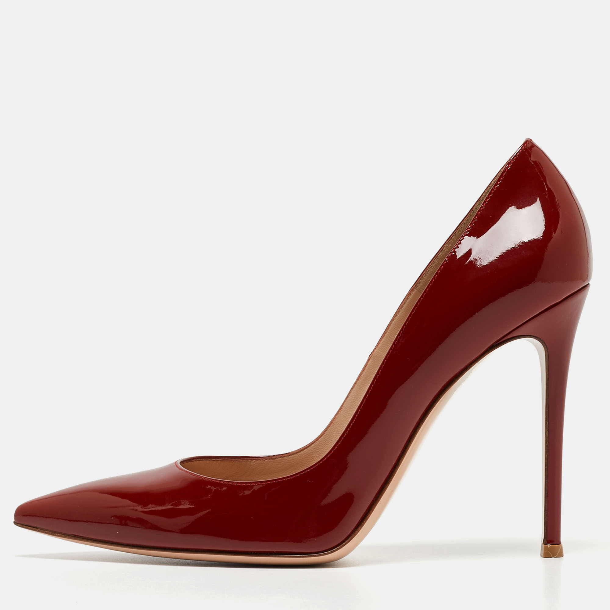 Gianvito rossi dark red patent leather pointed toe pumps size 41