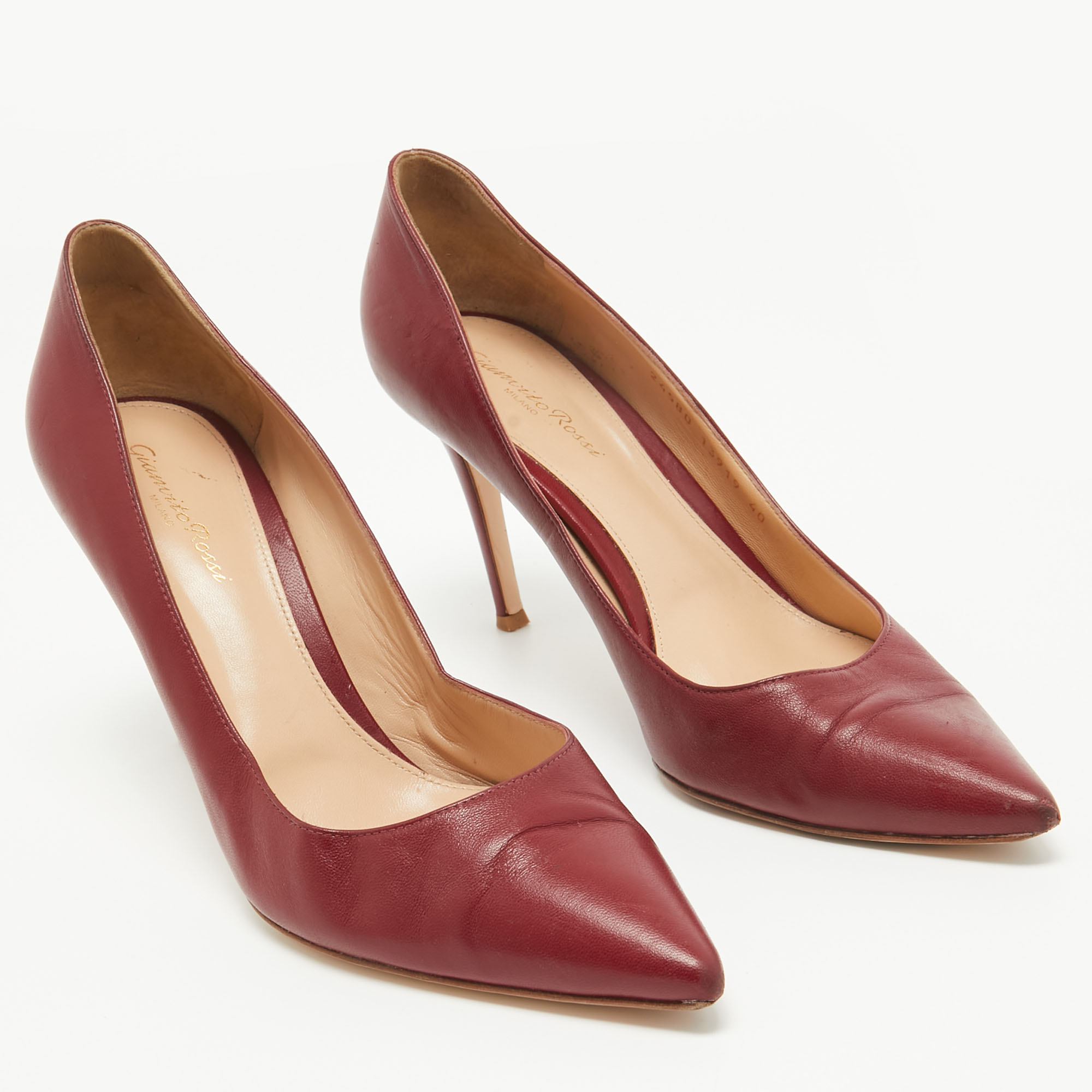 Gianvito Rossi Burgundy Leather Pointed Toe Pumps Size 40