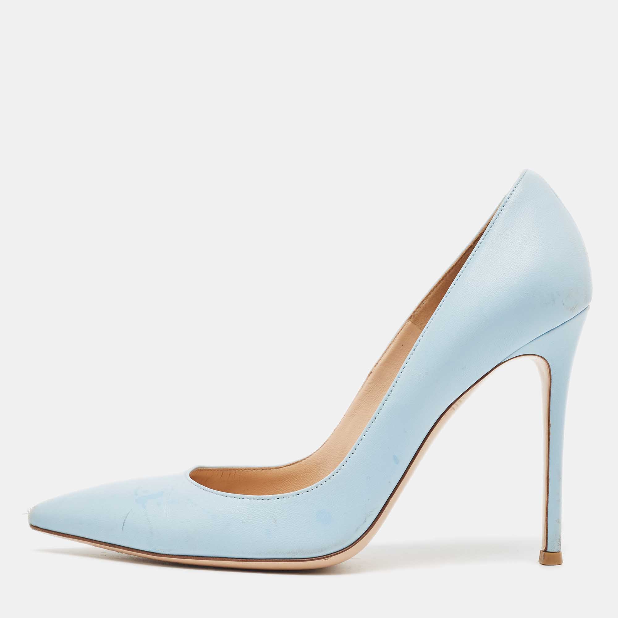 Gianvito rossi light blue leather pointed toe pumps size 39