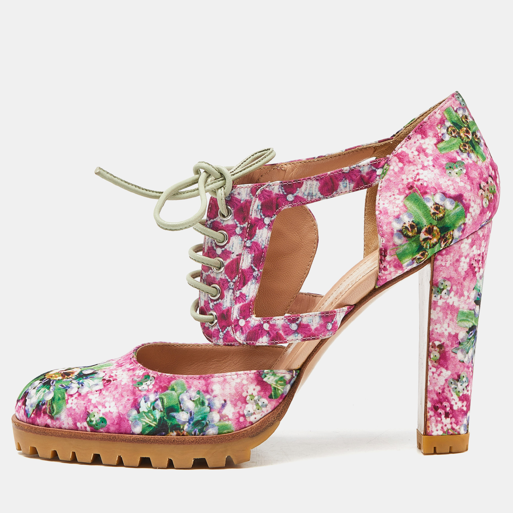 Gianvito rossi multicolor floral print satin cut out ankle pumps size 39