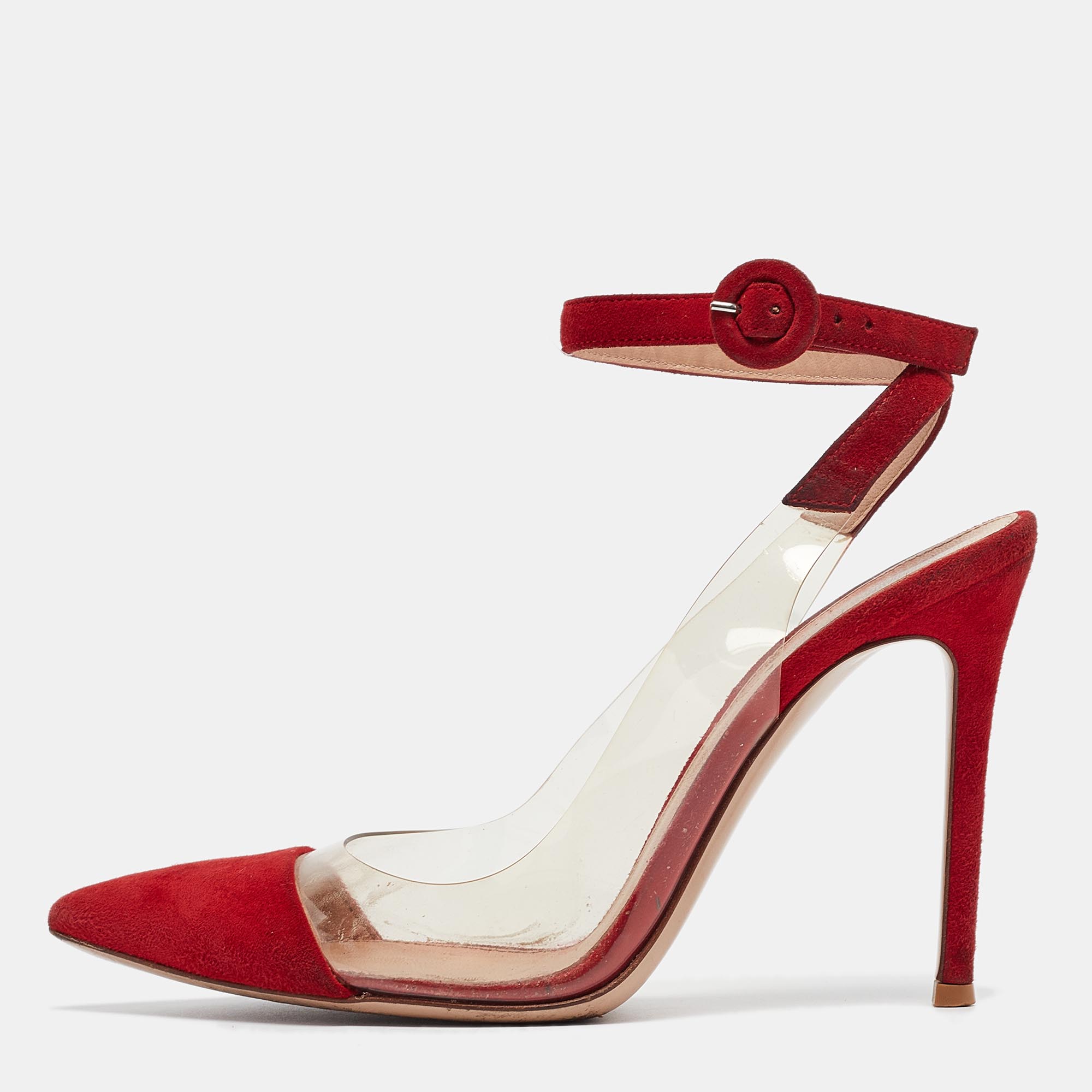 Gianvito rossi red suede and pvc anise pumps size 36.5
