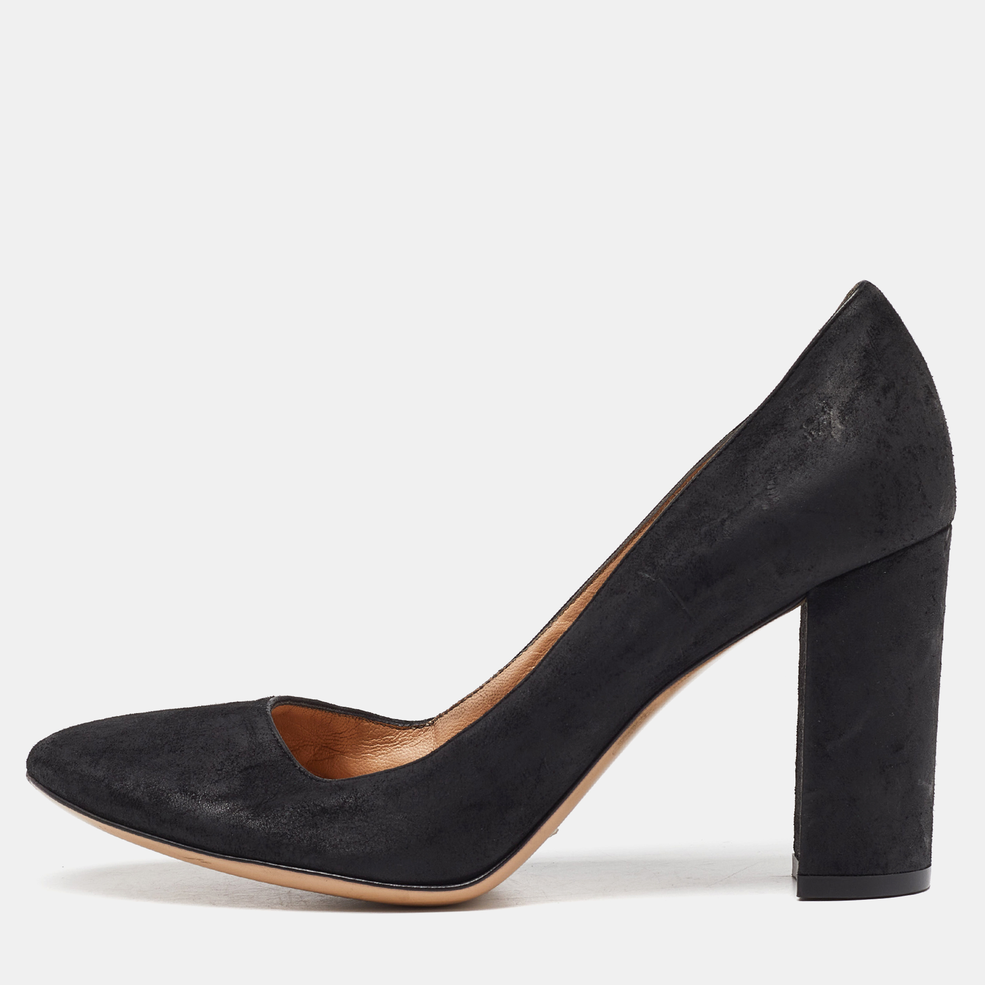 Gianvito rossi black nubuck leather block heel pumps size 37.5