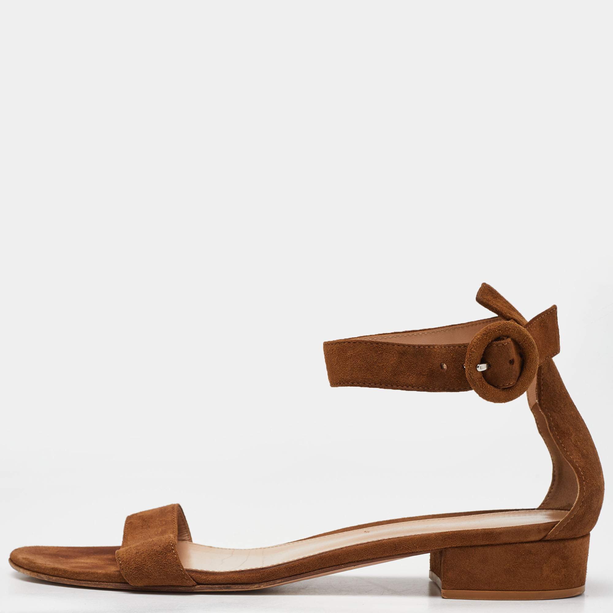 

Gianvito Rossi Brown Suede Versilia Ankle Strap Flat Sandals Size
