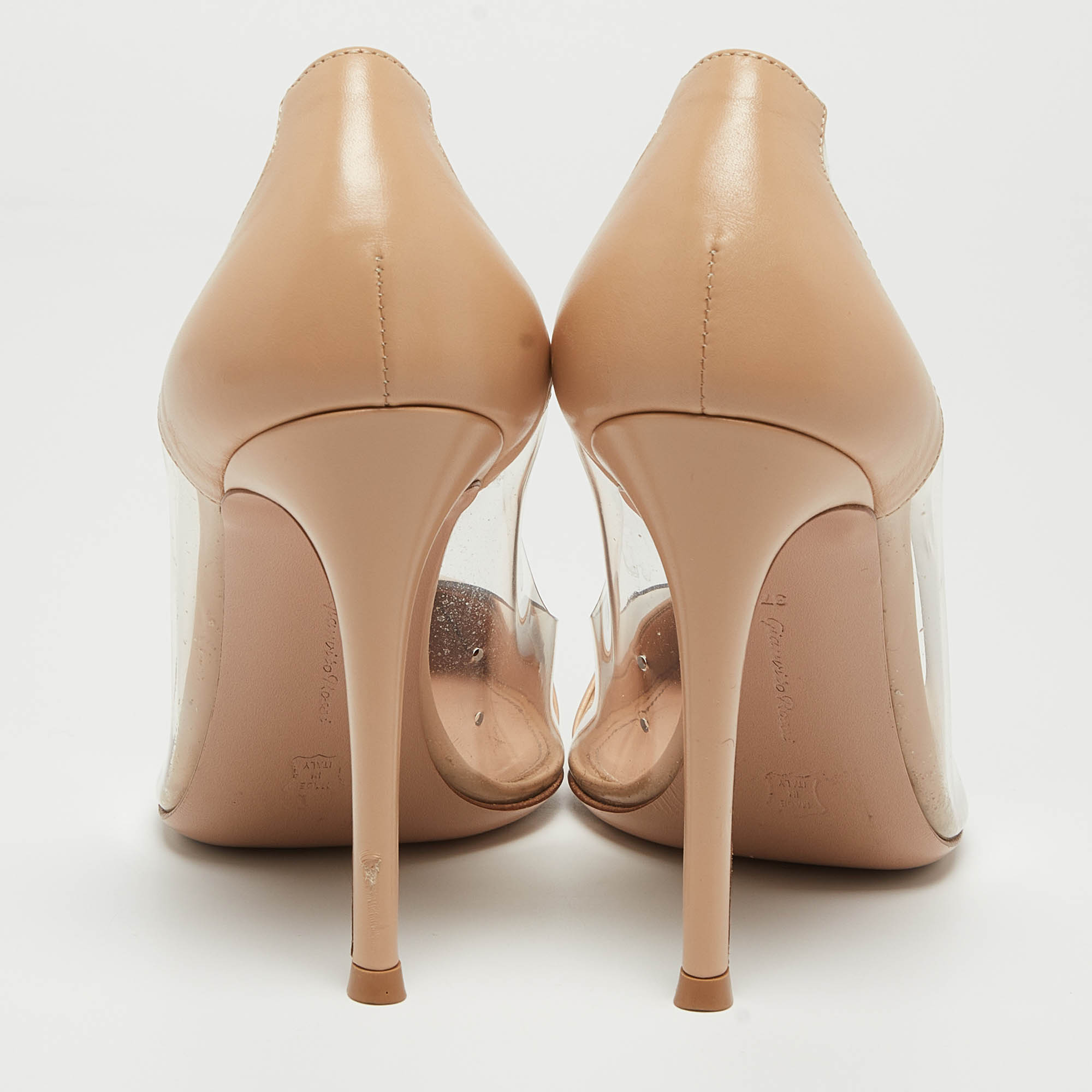 Gianvito Rossi Beige Leather And PVC Plexi Pumps Size 37