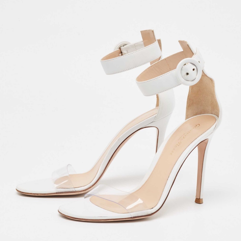 Gianvito Rossi White/Transparent Leather And PVC Open Toe Ankle Strap Sandals Size 37.5