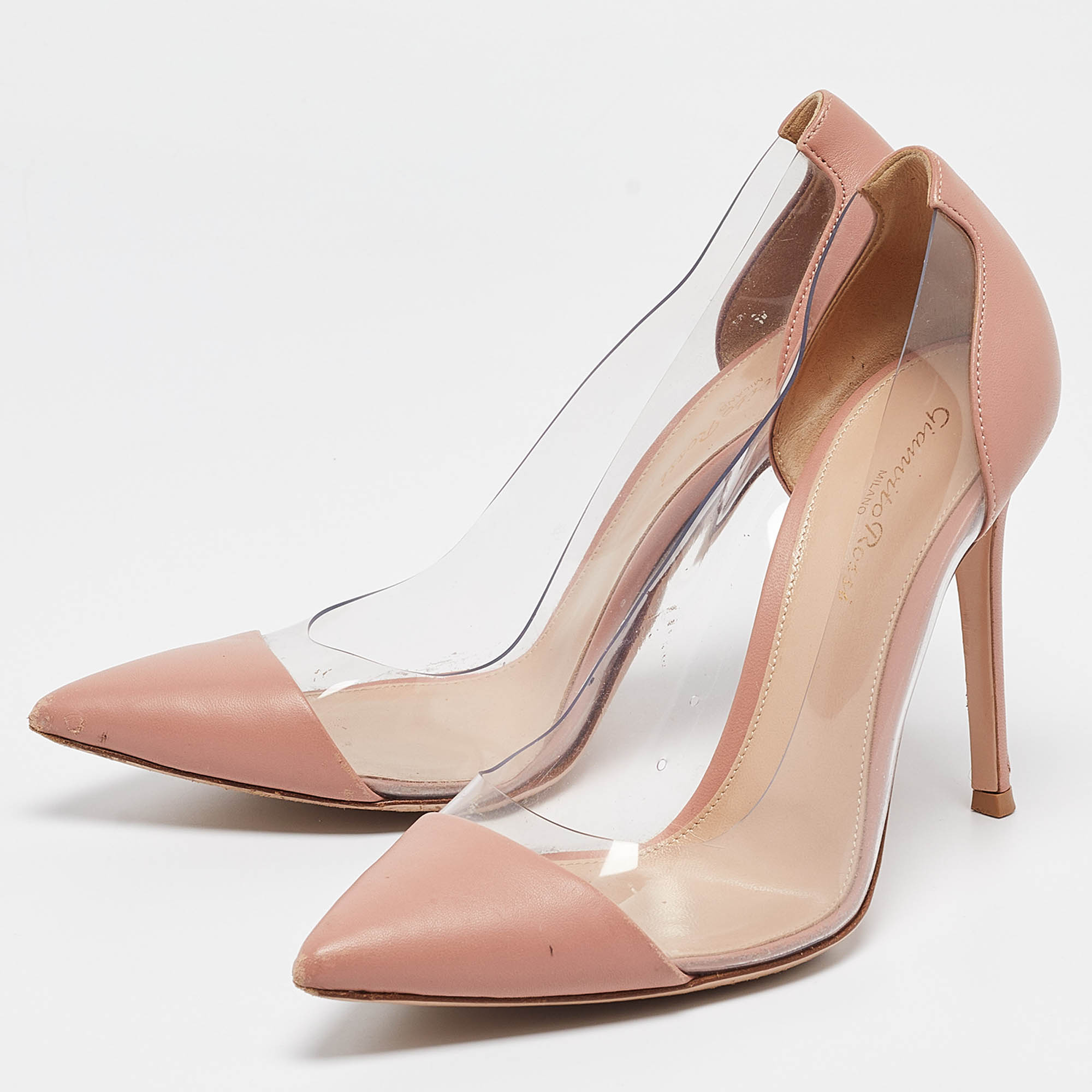 Gianvito Rossi Pink Leather And PVC Plexi Pumps Size 38