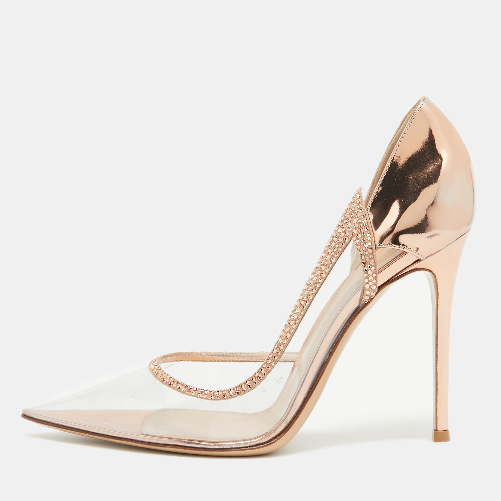 Gianvito rossi rose gold leather and pvc plexi d'orsay pumps size 40