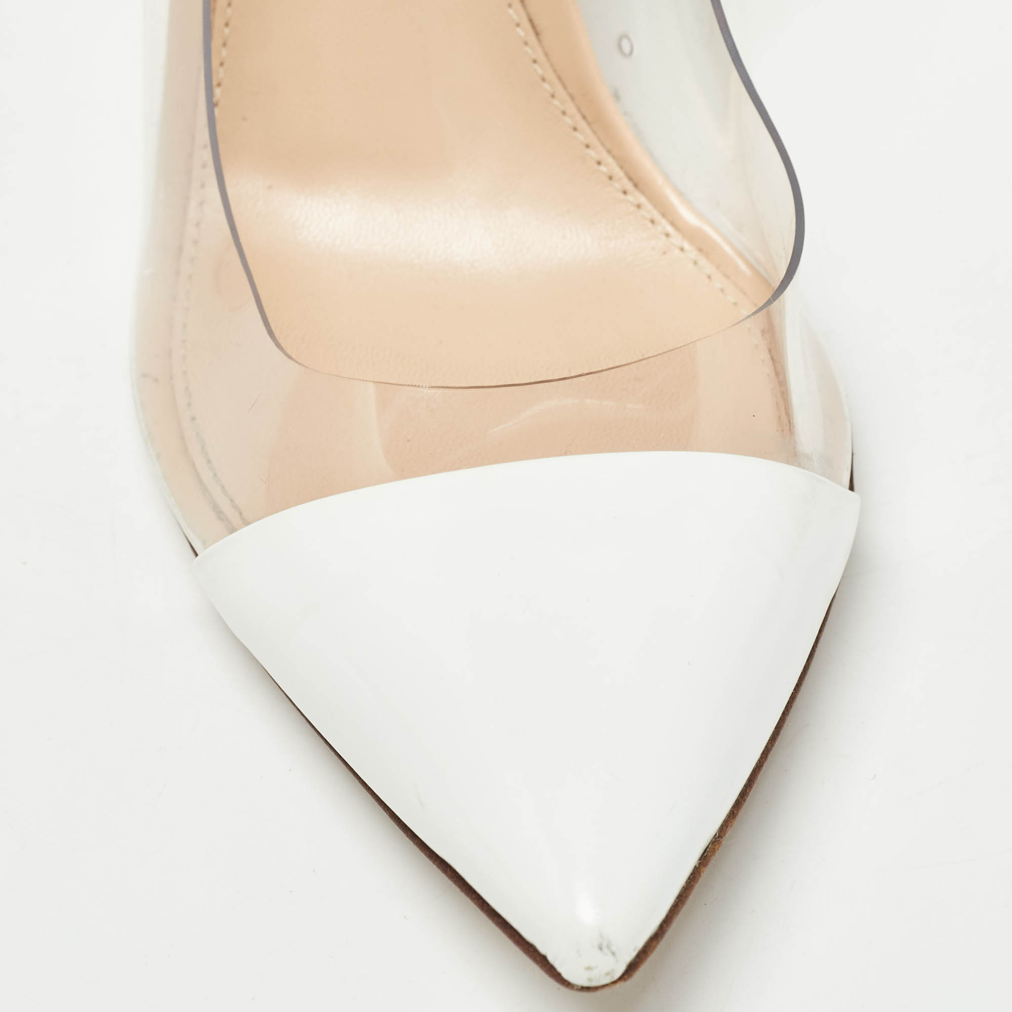 Gianvito Rossi Beige/White Leather And PVC Plexi Pointed Toe Pumps Size 36