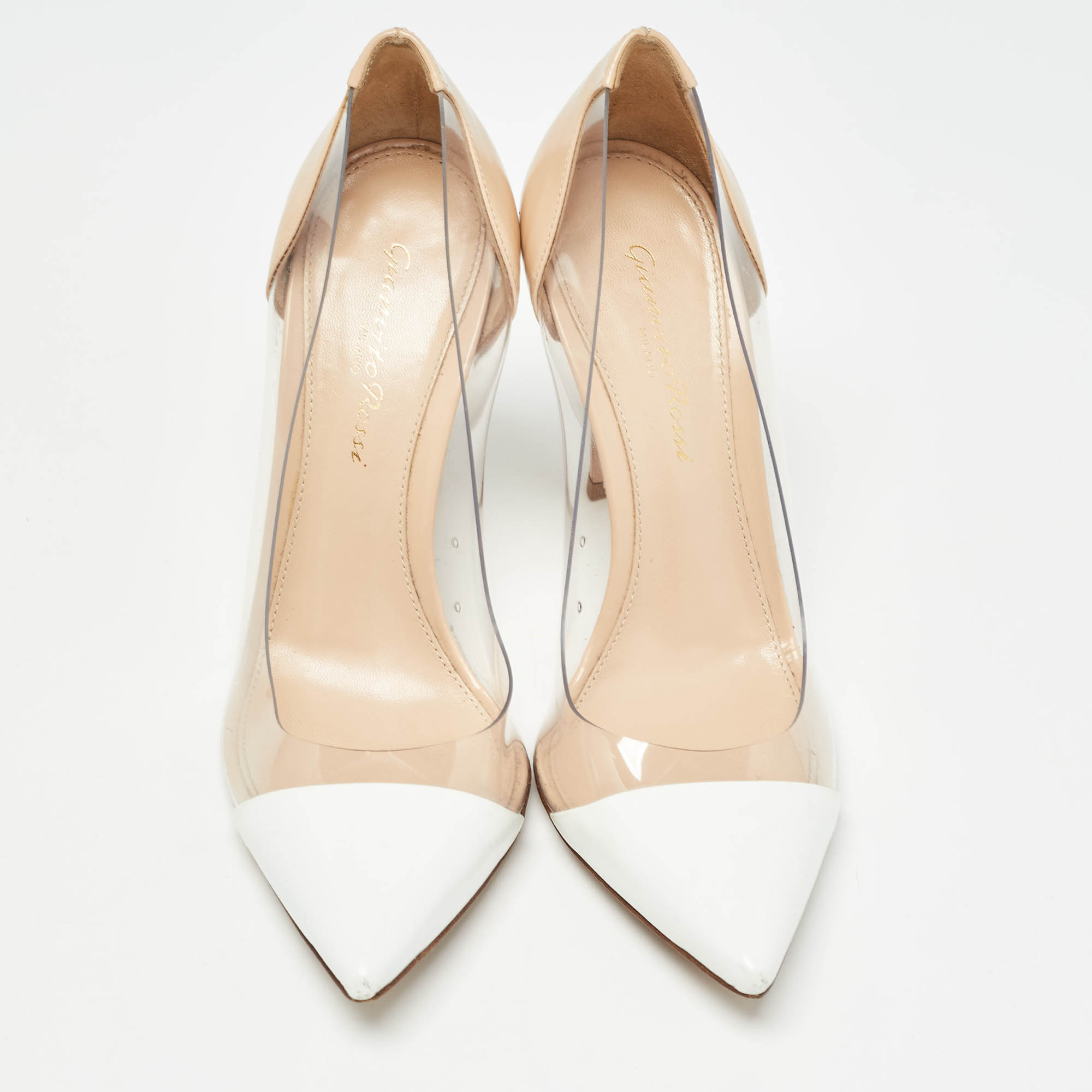 Gianvito Rossi Beige/White Leather And PVC Plexi Pointed Toe Pumps Size 36