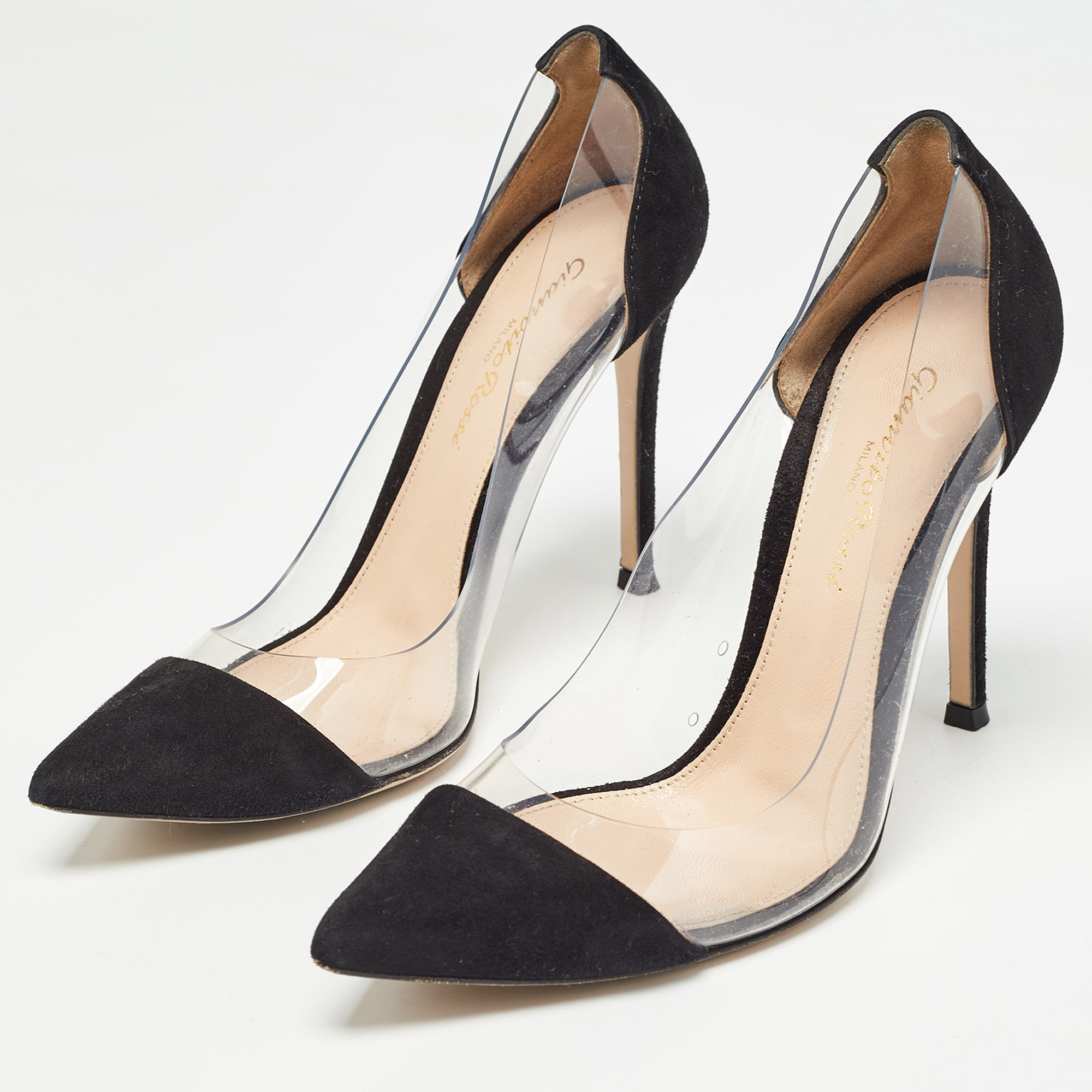 Gianvito Rossi Black Suede And PVC Plexi Pumps Size 36