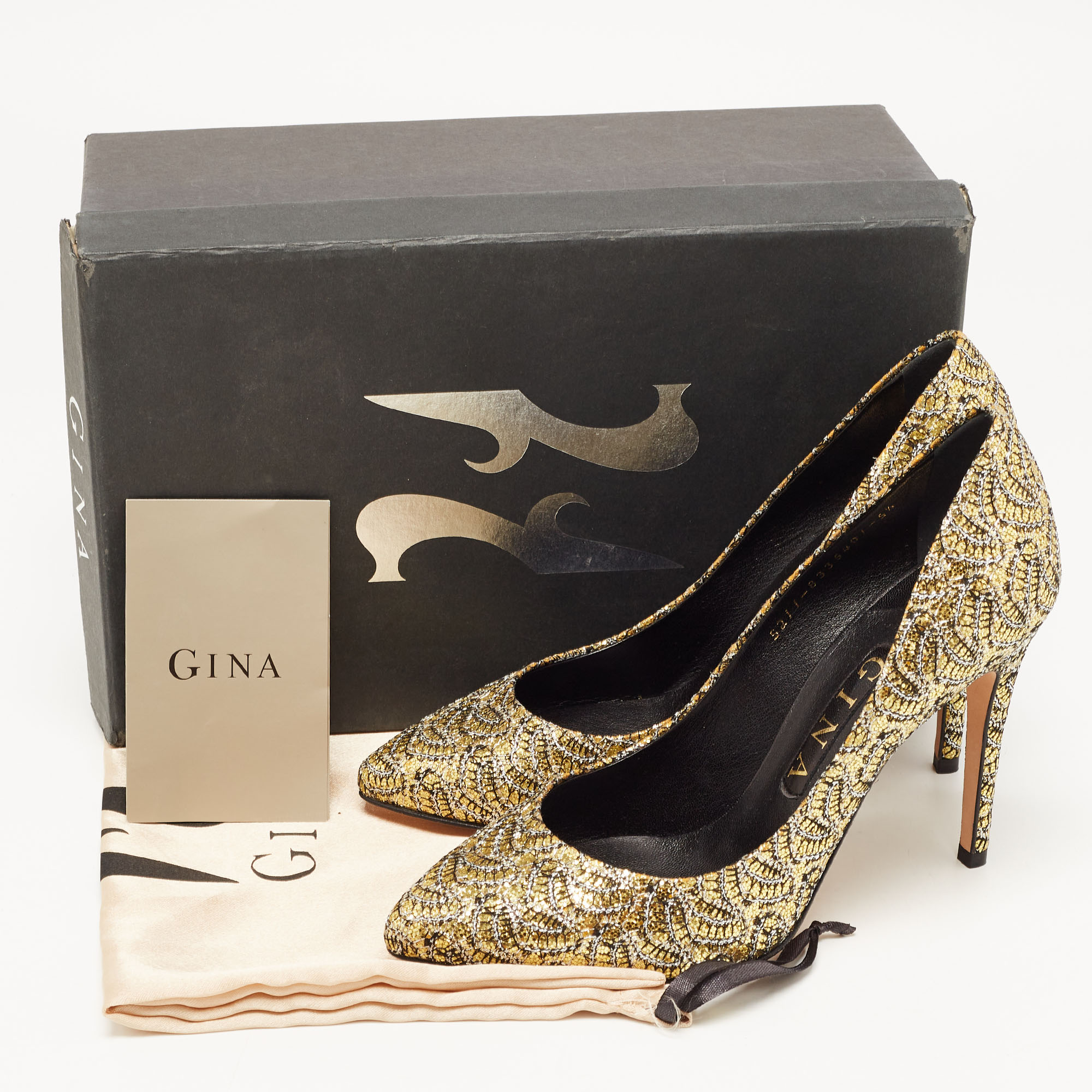 Gina Metallic Gold/Silver Glitter Lace Pointed Toe Pumps Size 38.5