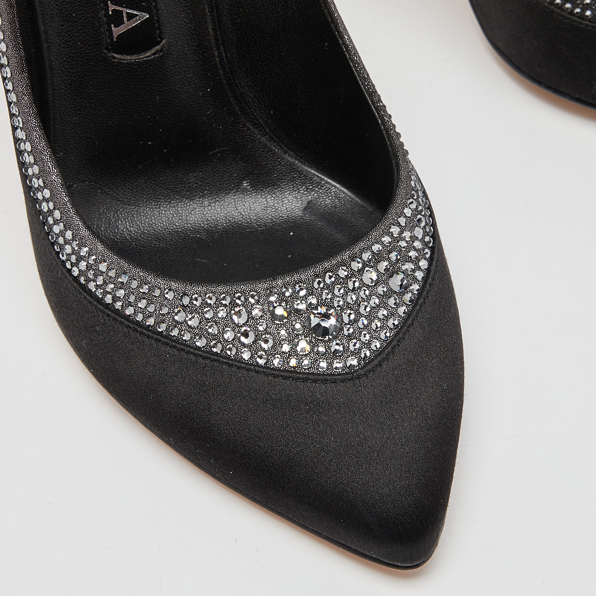 Gina Black Satin Crystal Embellished Renee Pumps Size 38.5