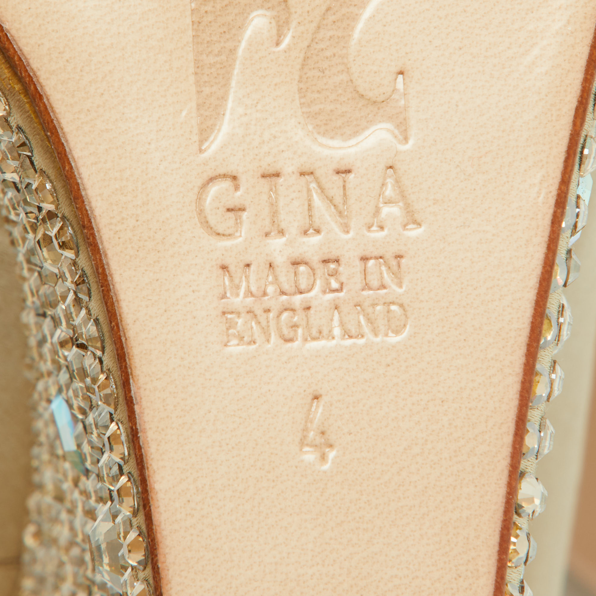Gina Beige Crystal Embellished Satin Belle Open Toe Wedge Pumps Size 37