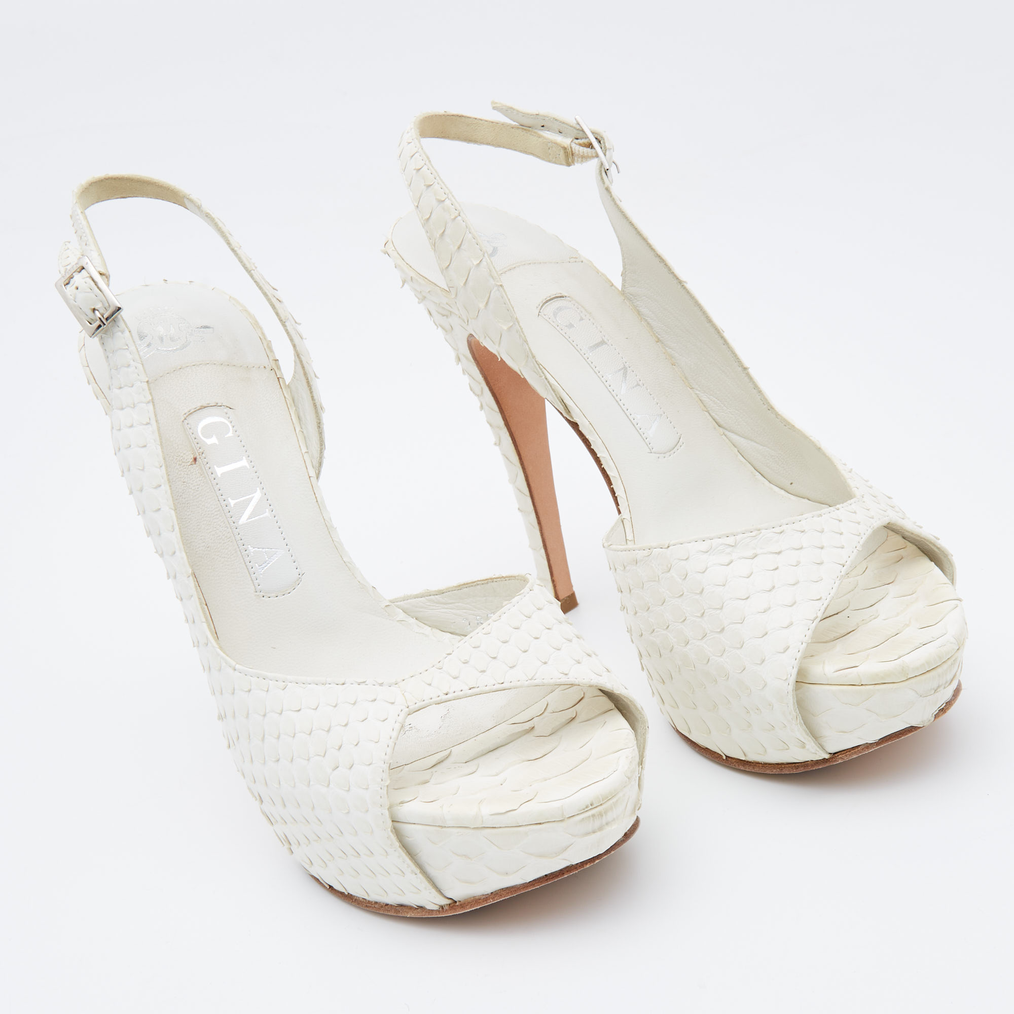 Gina White Python D'orsay Slingback Sandals Size 37