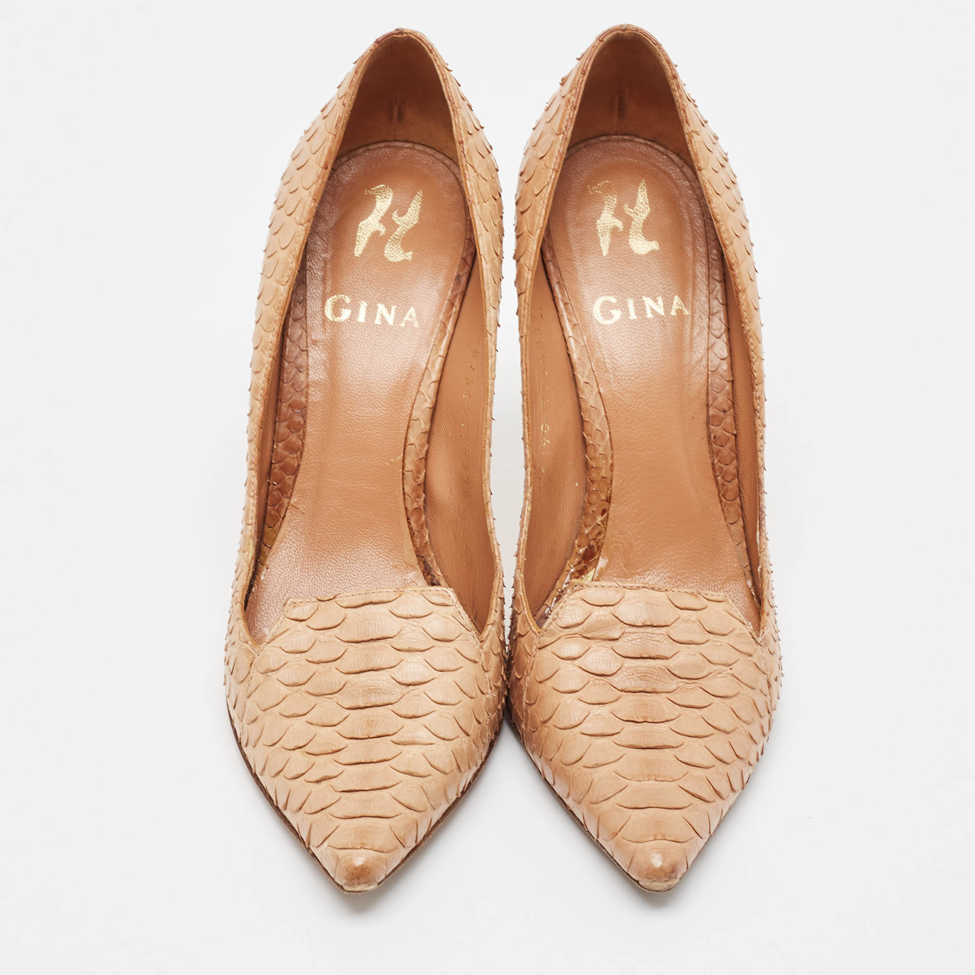 Gina Brown Python Leather Pointed Toe Pumps Size 37.5