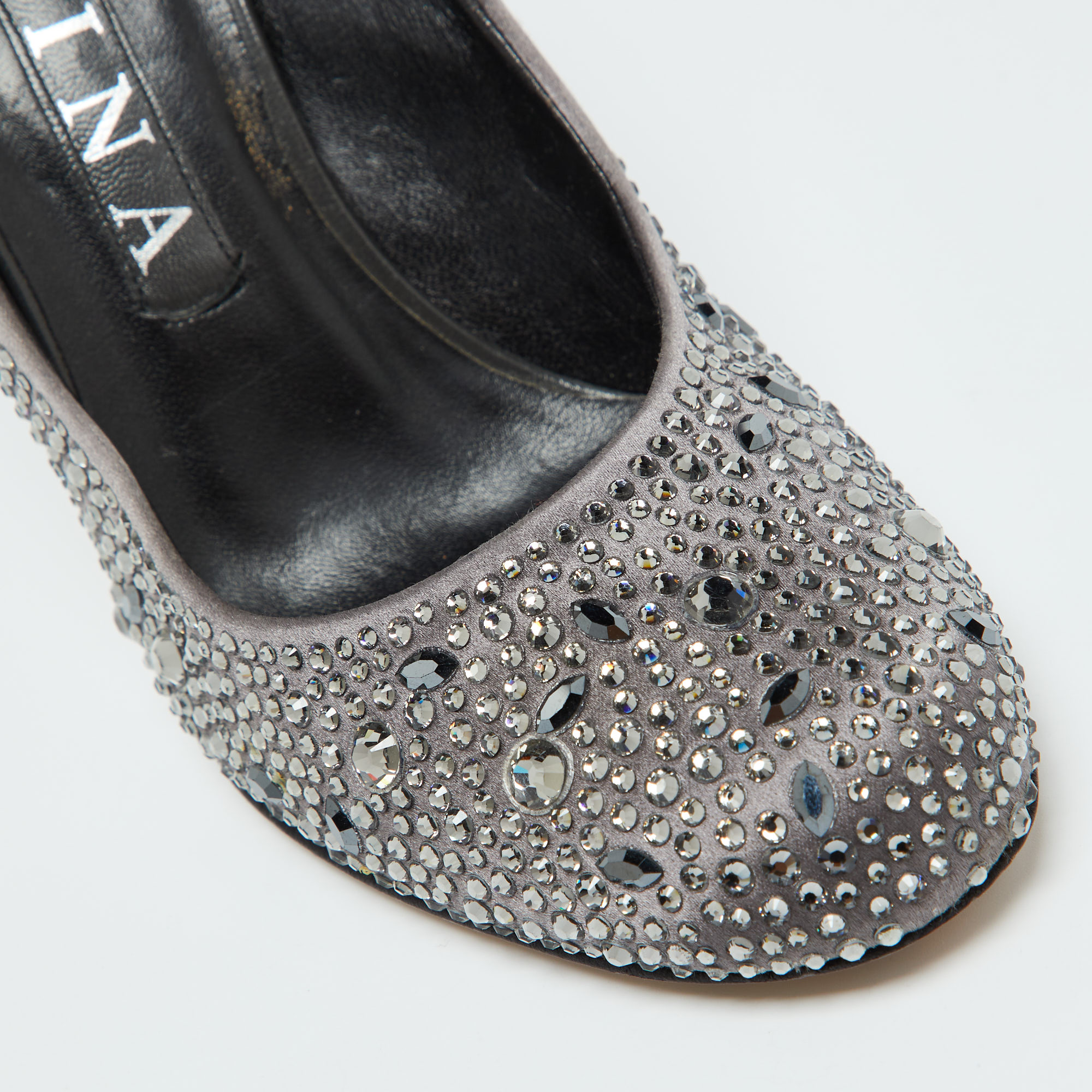 Gina Dark Grey Satin Crystal Embellished Pumps Size 38