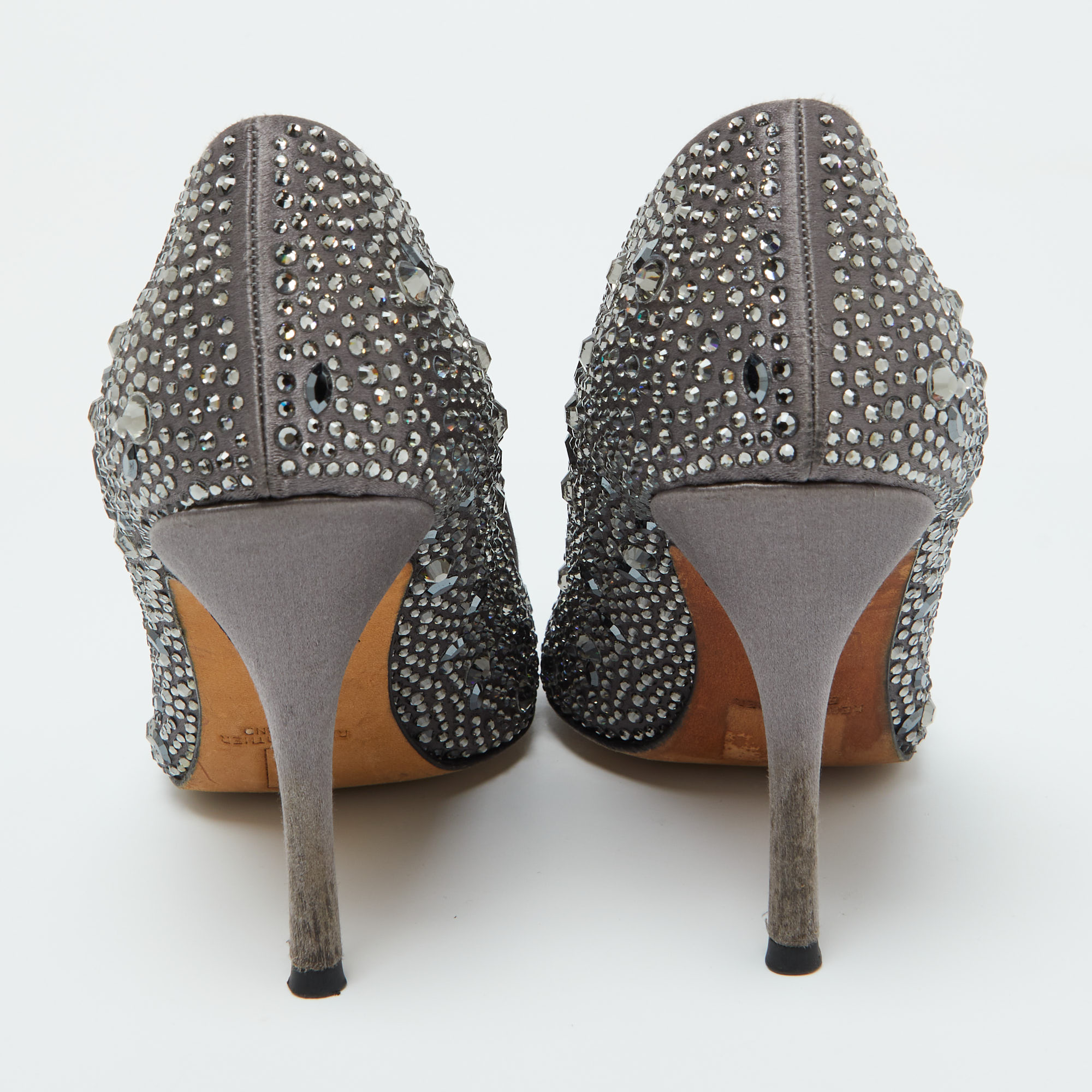 Gina Dark Grey Satin Crystal Embellished Pumps Size 38