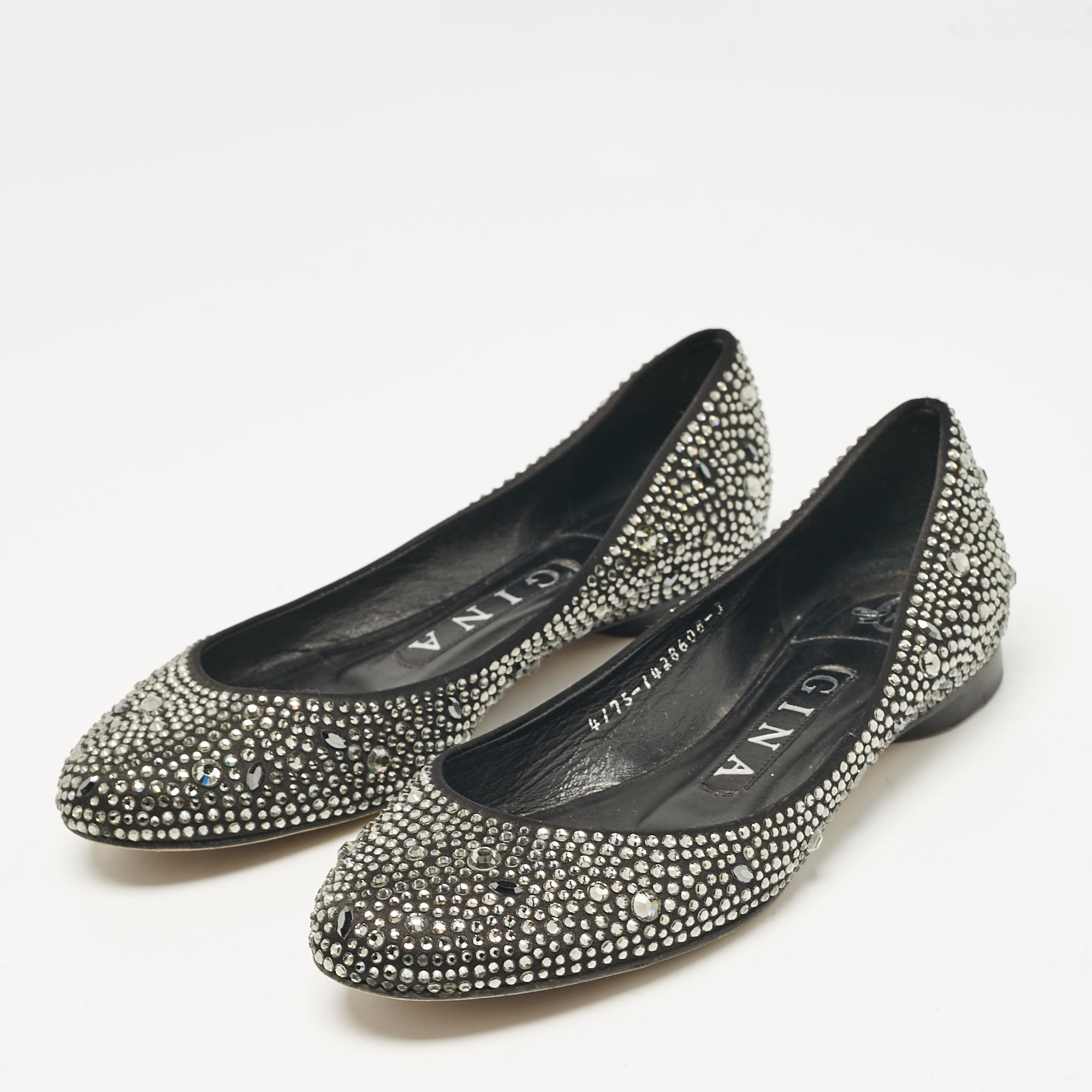 Gina Black Crystal Embellished Satin Ballet Flats Size 36