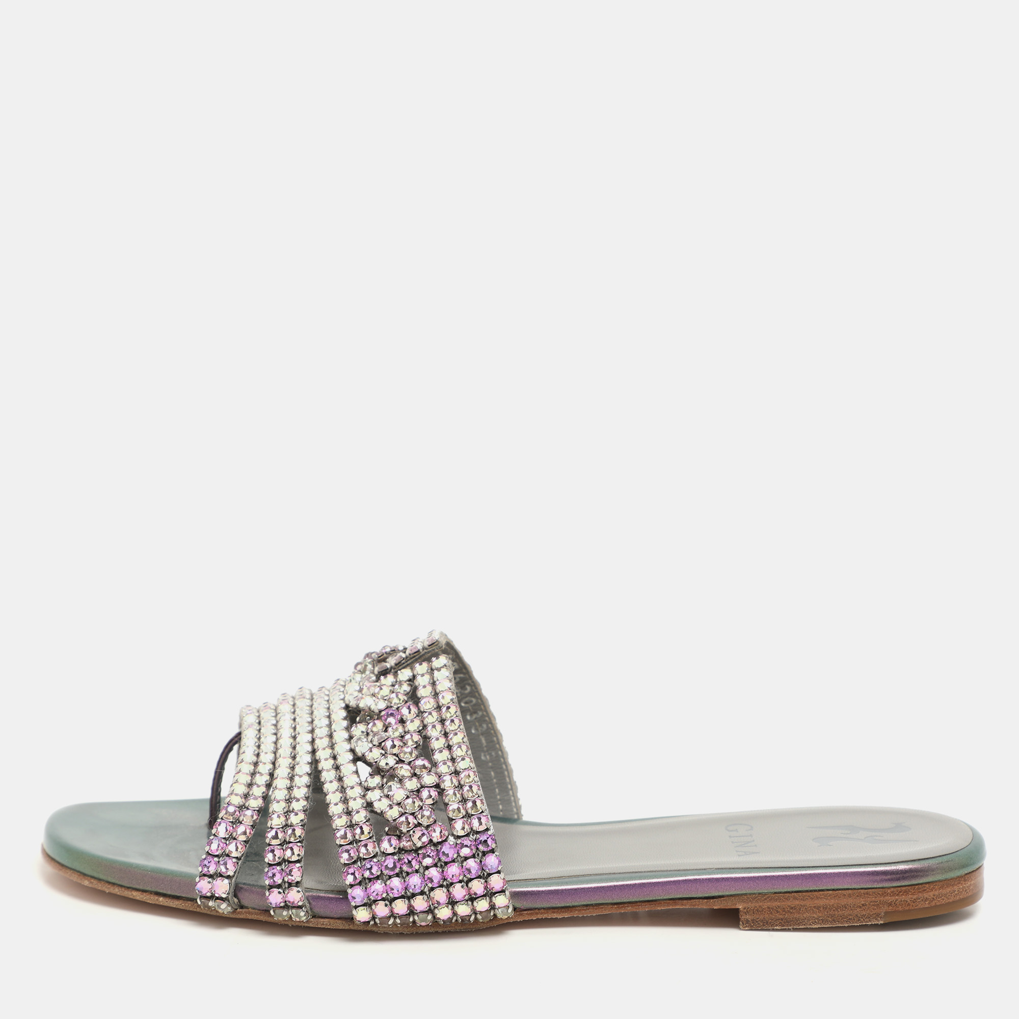 Gina Metallic Purple Patent Leather Crystal Embellished Flats Size 38
Gina Metallic Purple Patent Leather Crystal Embellished Flats Size 38
