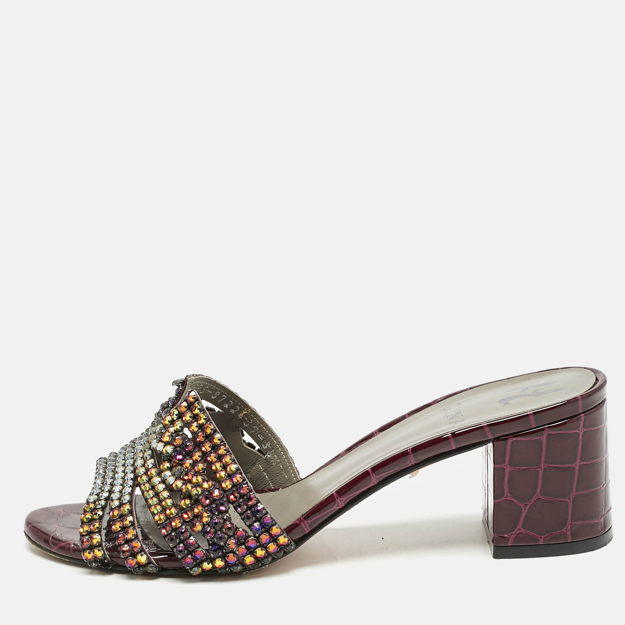 Gina Burgundy Croc Embossed Patent Leather Crystal Embellished Slide Sandals Size
Gina Burgundy Croc Embossed Patent Leather Crystal Embellished Slide Sandals Size