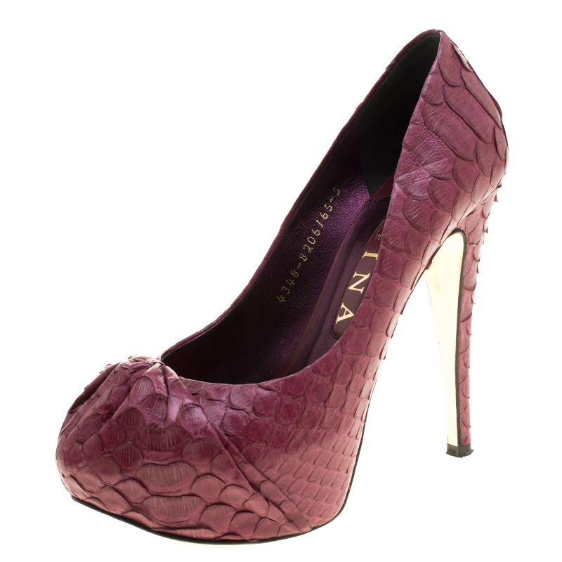 Gina Bordeaux Python Leather Elle Platform Pumps Size 38