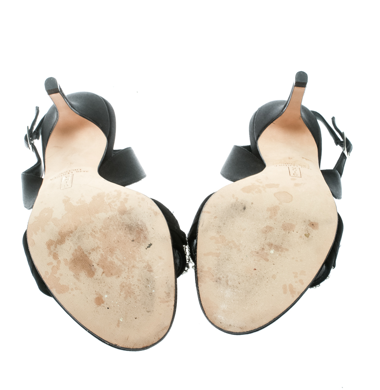 Gina Black Satin Crystal Embellished Slingback Sandals Size 37