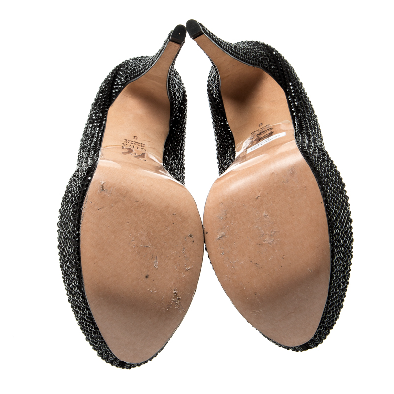 Gina Black Crystal Embellished Peep Toe Platform Pumps Size 39
