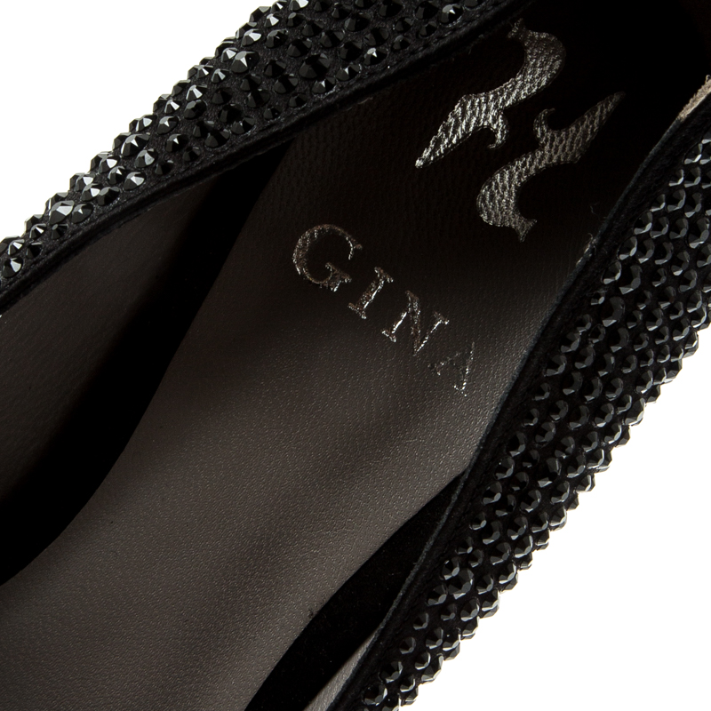 Gina Black Crystal Embellished Peep Toe Platform Pumps Size 39