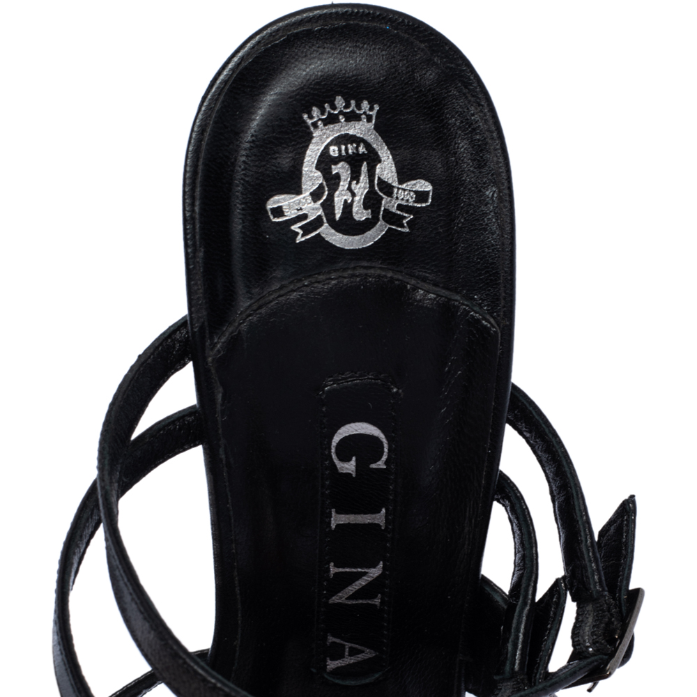 Gina Black Studded Leather Strappy Platform Sandals Size 38