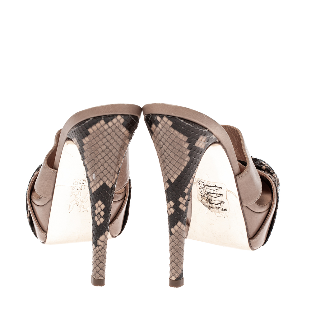 Gina Brown/Beige Python Leather Platform Sandals Size 37