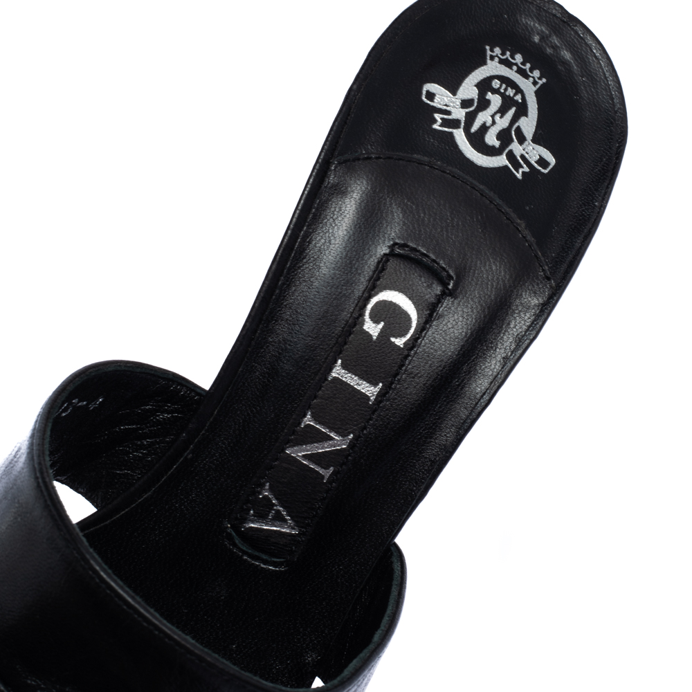 Gina Black Leather And Python Platform Close Toe Slide Sandals Size 35