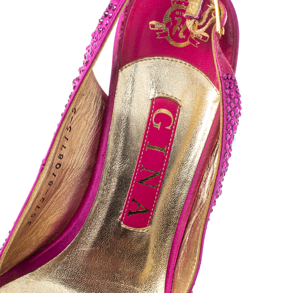 Gina Fuchsia Jewel Embellished Slingback Open Toe Platform Sandals Size 38