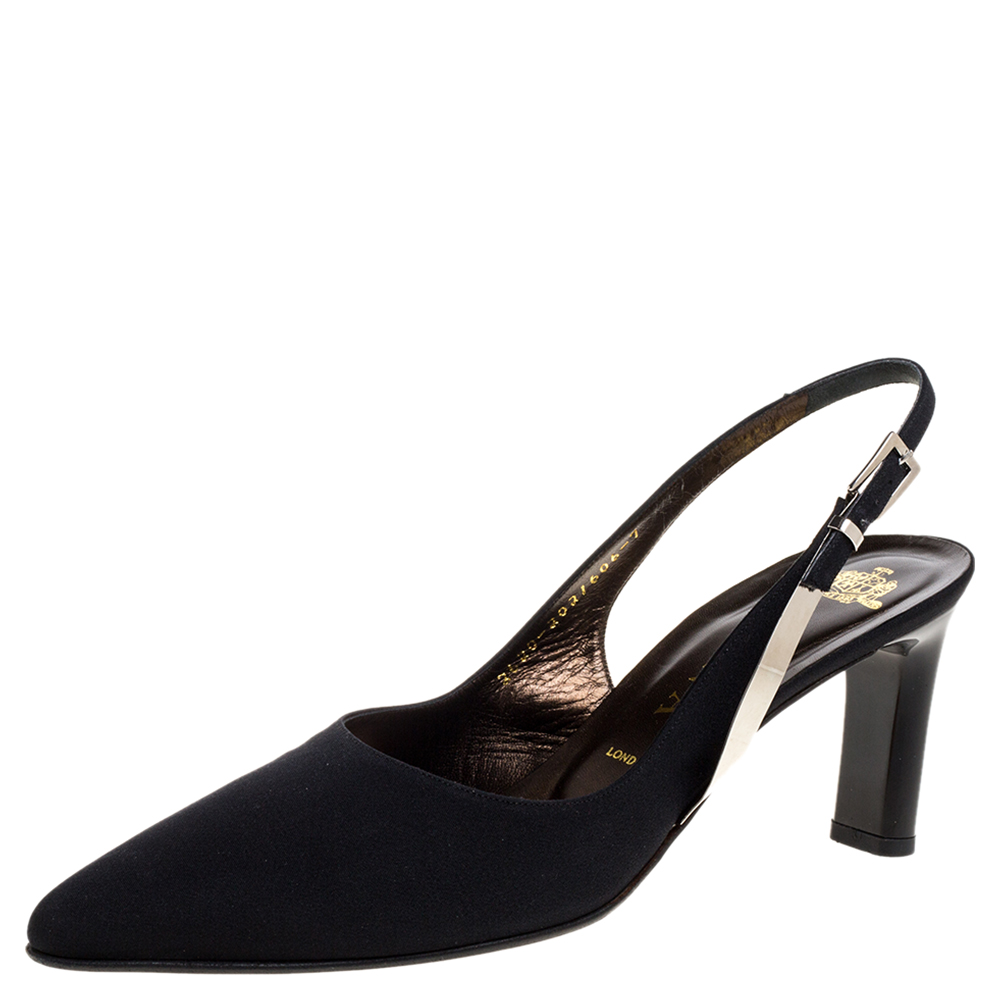 Image of Gina Black Canvas Pointed Toe Slingback Sandals Size