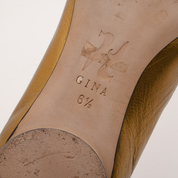 Gina Bronze Metallic Embellished Ballerina Flats Size 39.5