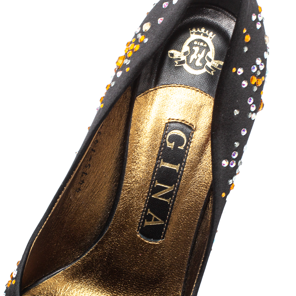 Gina Black Satin Crystal Embellished Pumps Size 38