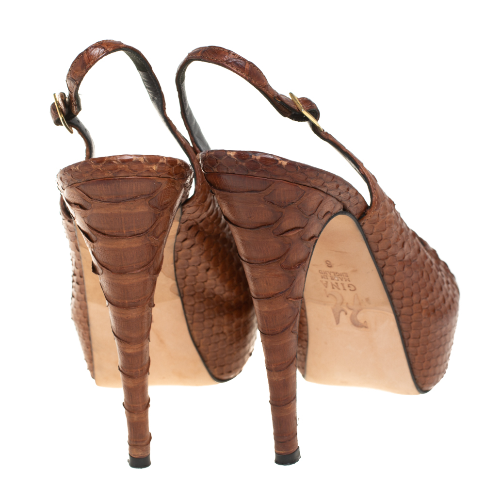 Gina Brown Python Peep Toe Platform Slingback Sandals Size 39