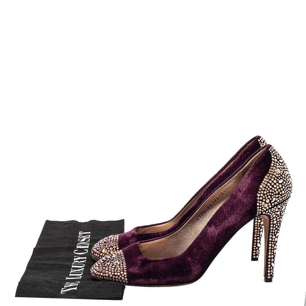 Gina Purple Velvet Crystal Embellishment Platform Pumps Size 40.5
