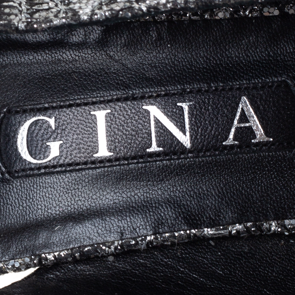 Gina Metallic Silver Glitter Peep Toe Platform Slingback Sandals Size 38.5