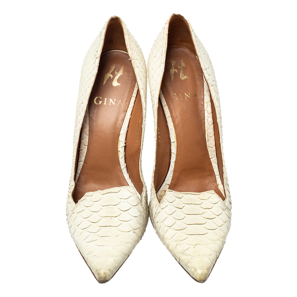 Gina Off White Python Pointed Toe Pumps Size 37.5