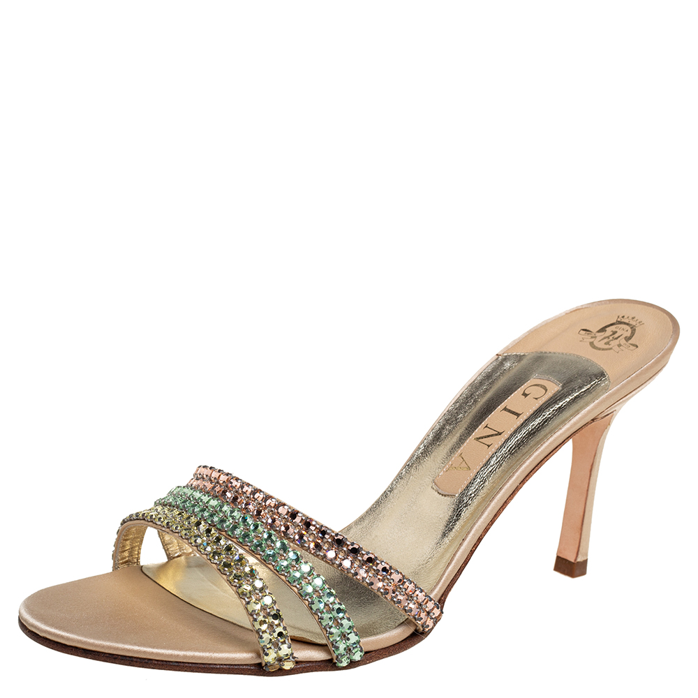 Gina Gold Satin Embellished Sandals Size 41