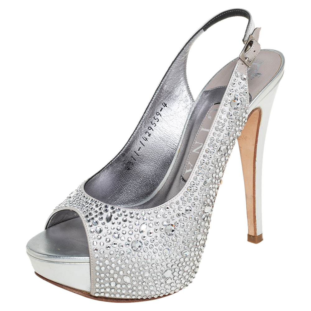 Gina Grey Satin Crystal Embellished Slingback Platform Sandals Size 37