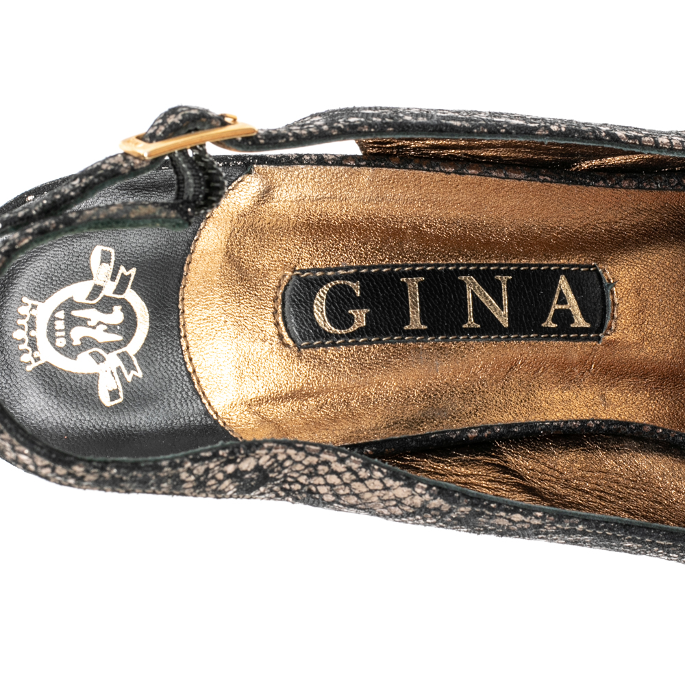 Gina Black Lace Peep Toe Slingback Pumps Size 40