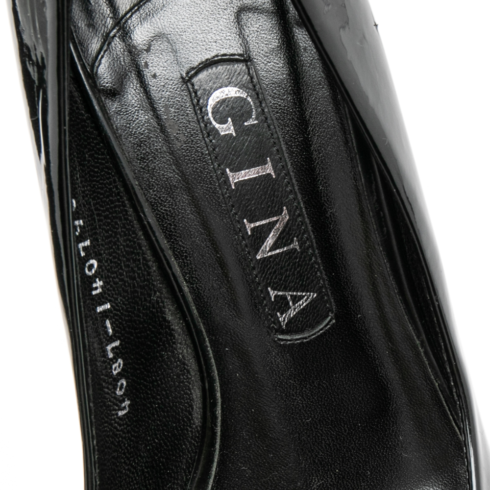 Gina Black Patent Leather Crystal Embellished Pumps Size 38