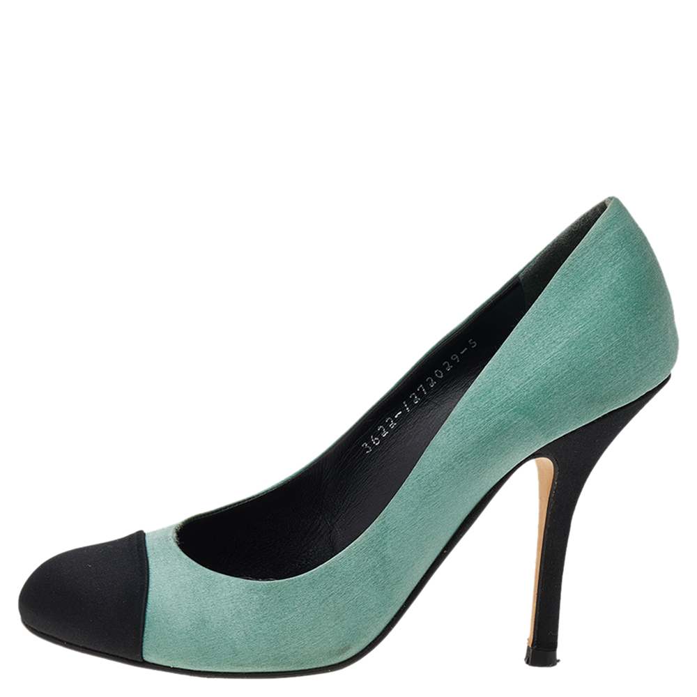 Gina Green/Black Satin Cap Toe Pumps Size 38