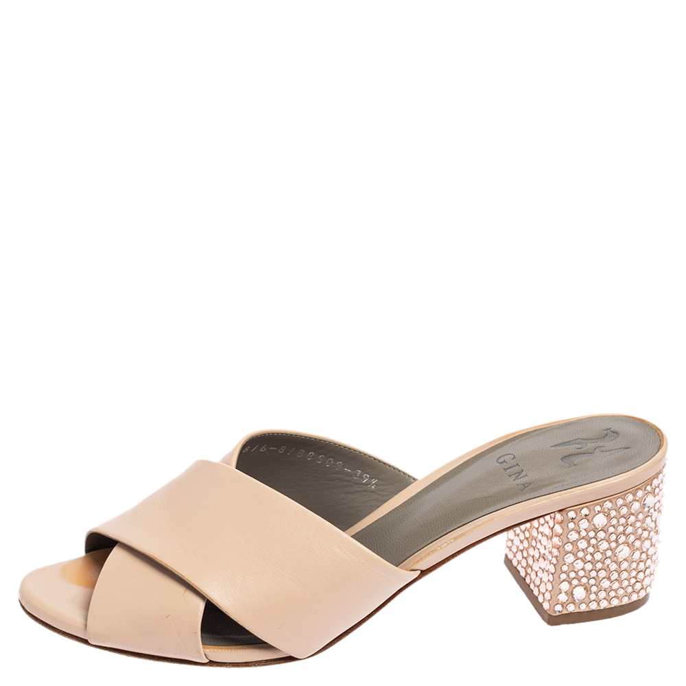 Gina Beige Leather Criss Cross Crystal Embellished Block Heel Slide Sandals Size
Gina Beige Leather Criss Cross Crystal Embellished Block Heel Slide Sandals Size