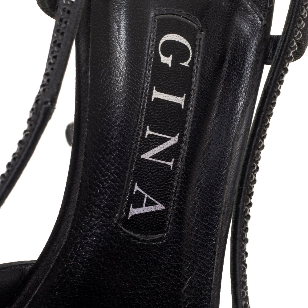 Gina Black Satin Pointed Toe Slingback Pumps Size 38.5